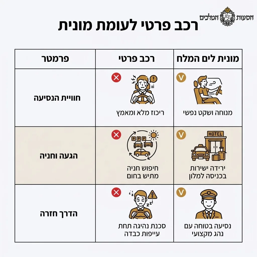 אינפוגרפיקה — רכב פרטי לעומת מונית: השוואה בין רכב פרטי, מונית לים המלח