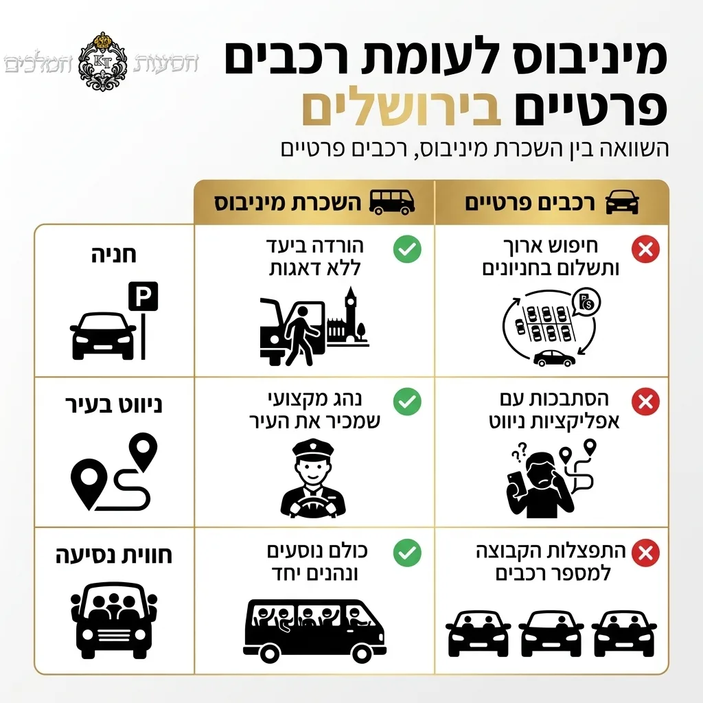 אינפוגרפיקה — מיניבוס לעומת רכבים פרטיים בירושלים: השוואה בין השכרת מיניבוס, רכבים פרטיים