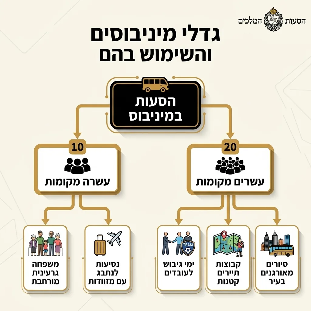 אינפוגרפיקה — גדלי מיניבוסים והשימוש בהם: הסעות במיניבוס